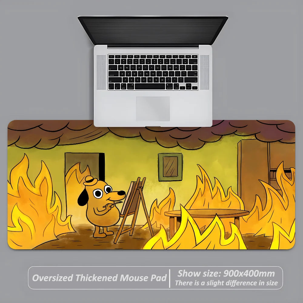 This Is Fine Dog Dachshund Mousepad 900x400mm Large Anti-Slip Mouse Pad Stitched Edges Mat Game Desk Laptop Gaming Keyboard Pad