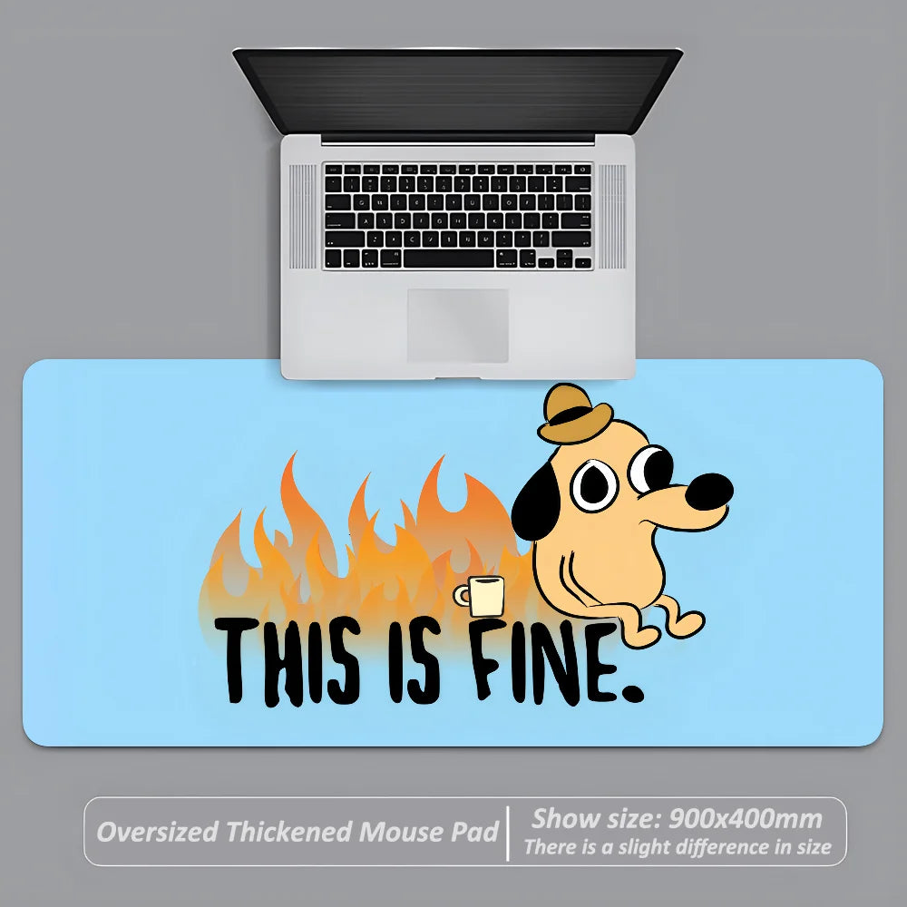 This Is Fine Dog Dachshund Mousepad 900x400mm Large Anti-Slip Mouse Pad Stitched Edges Mat Game Desk Laptop Gaming Keyboard Pad