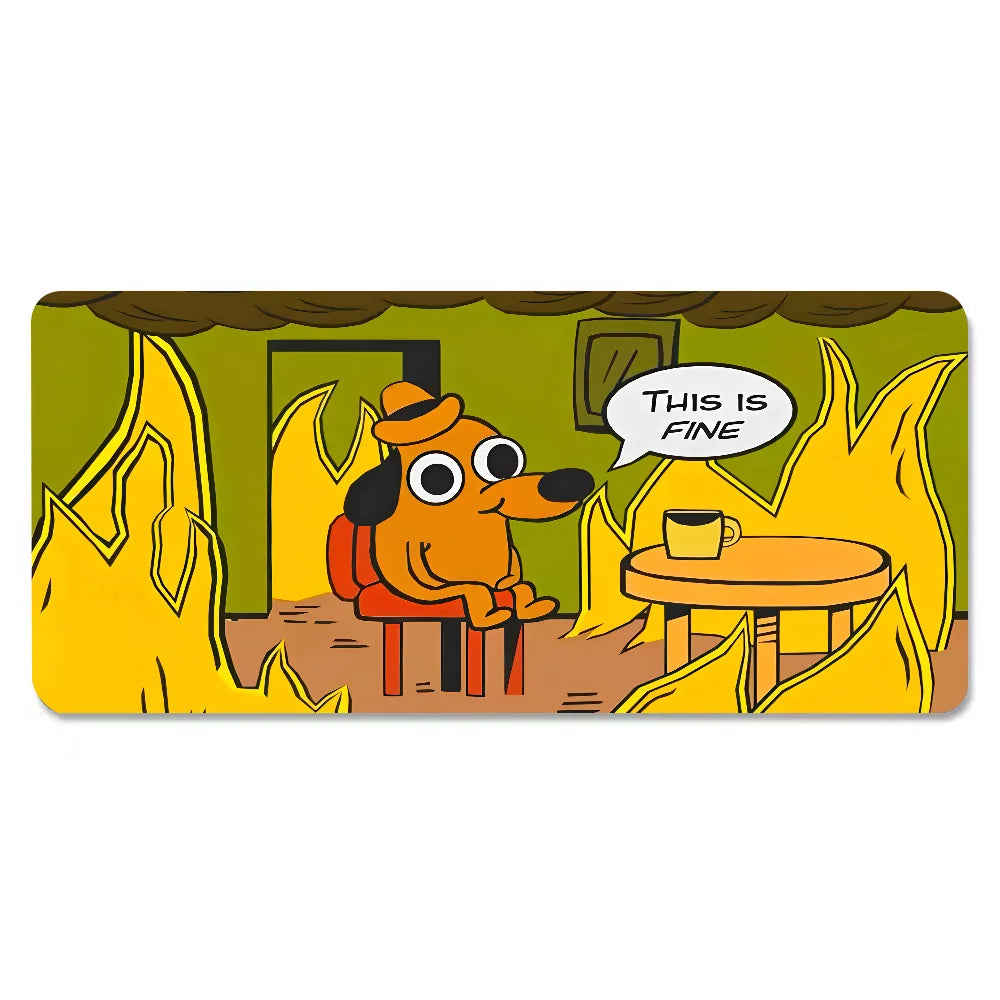 This Is Fine Dog Dachshund Mousepad 900x400mm Large Anti-Slip Mouse Pad Stitched Edges Mat Game Desk Laptop Gaming Keyboard Pad