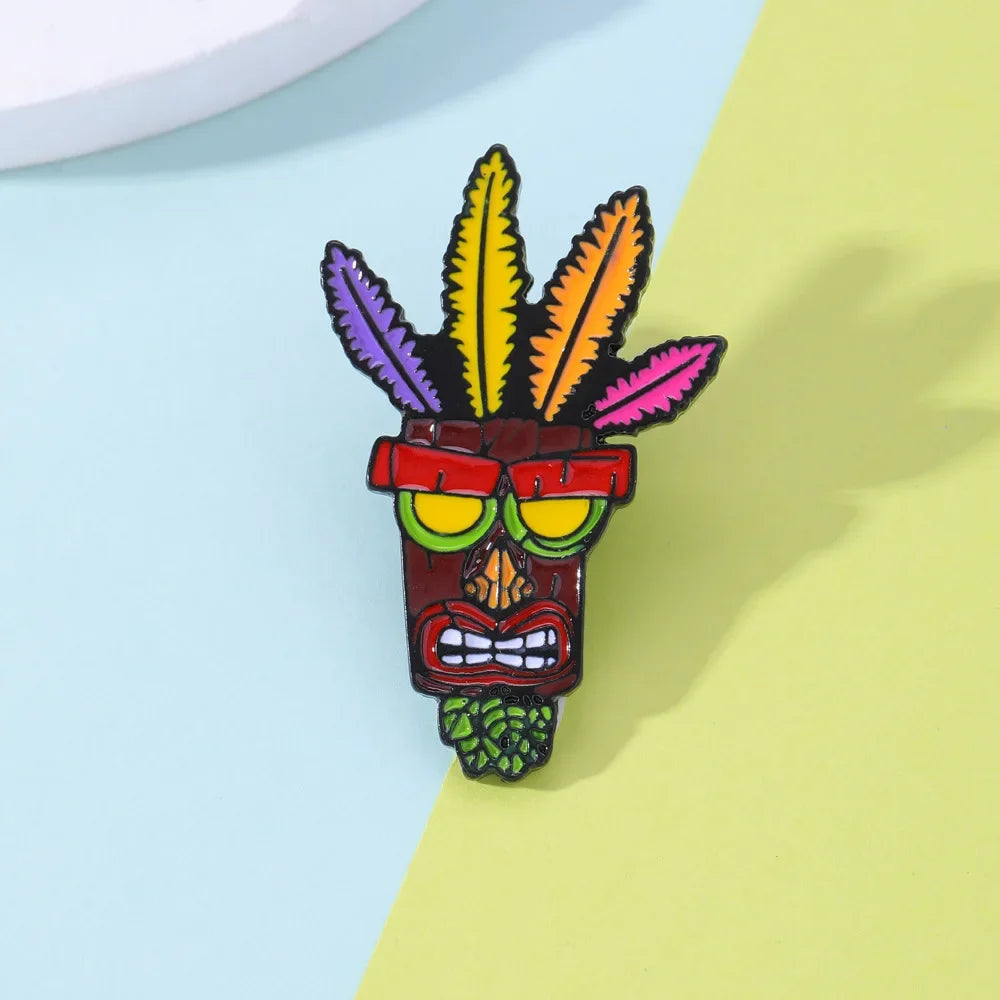 Anime Crash Bandicoot Mask Badge Game Character Brooch Bag Clothing Pin Accessories Wholesale Gifts for Friends