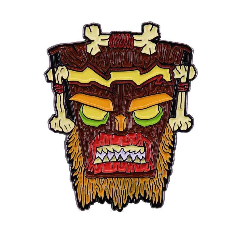 Retro 90's Gaming Cool Crash Bandicoot Brooch Collection Woah! Aku Aku Mask Badge Honest Adventure Video Game Fans gift