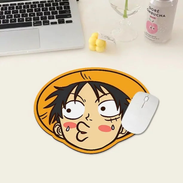 One Piece Luffy Mouse Pad, Small Computer Desk Mat, Office Alien Non-Slip Round Keyboard Pad, Cute Cartoon, Gift for Friends