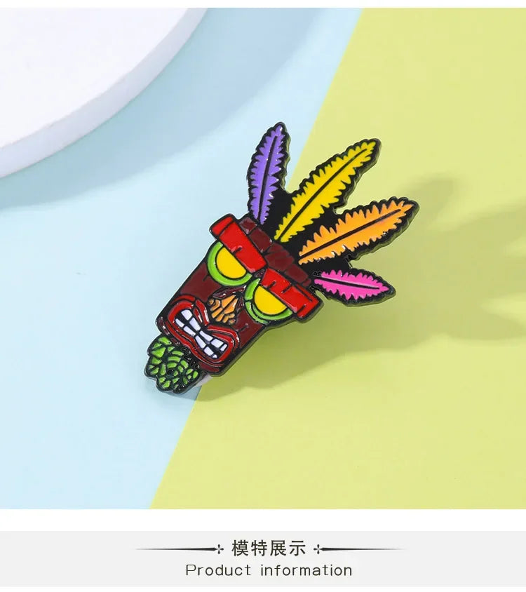 Anime Crash Bandicoot Mask Badge Game Character Brooch Bag Clothing Pin Accessories Wholesale Gifts for Friends