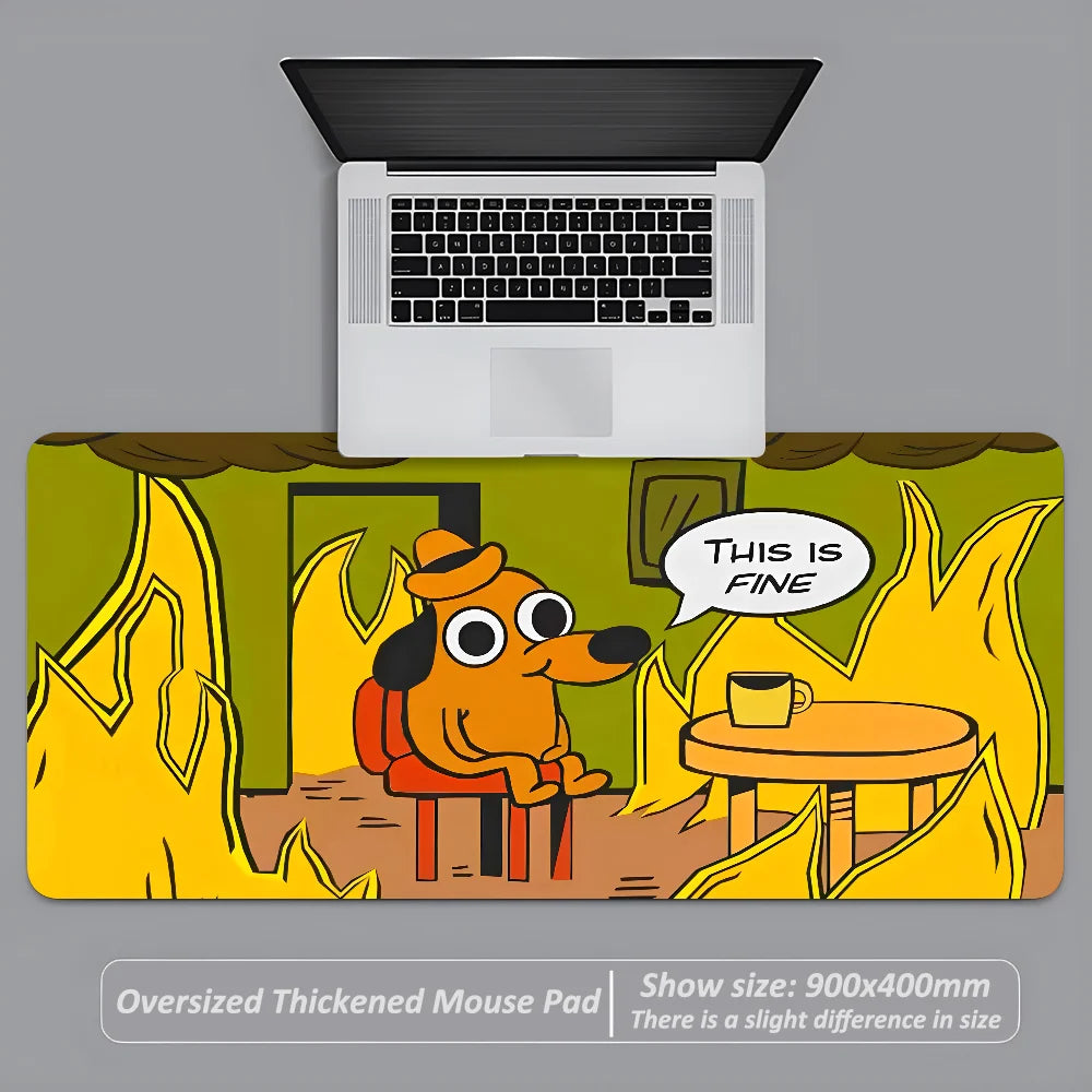 This Is Fine Dog Dachshund Mousepad 900x400mm Large Anti-Slip Mouse Pad Stitched Edges Mat Game Desk Laptop Gaming Keyboard Pad