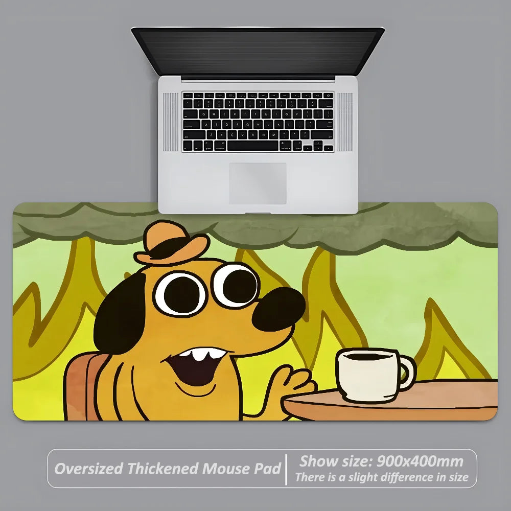 This Is Fine Dog Dachshund Mousepad 900x400mm Large Anti-Slip Mouse Pad Stitched Edges Mat Game Desk Laptop Gaming Keyboard Pad