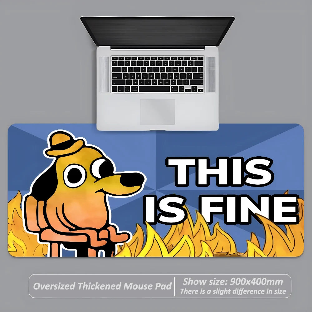 This Is Fine Dog Dachshund Mousepad 900x400mm Large Anti-Slip Mouse Pad Stitched Edges Mat Game Desk Laptop Gaming Keyboard Pad