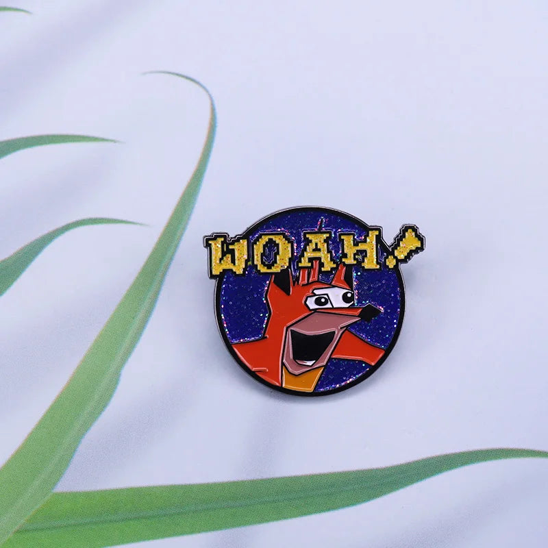 Retro 90's Gaming Cool Crash Bandicoot Brooch Collection Woah! Aku Aku Mask Badge Honest Adventure Video Game Fans gift