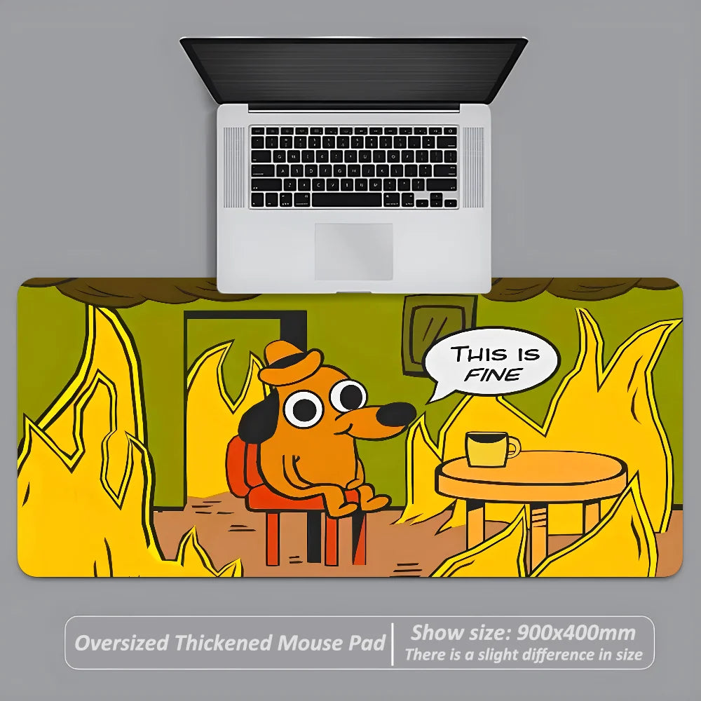 This Is Fine Dog Dachshund Mousepad 900x400mm Large Anti-Slip Mouse Pad Stitched Edges Mat Game Desk Laptop Gaming Keyboard Pad