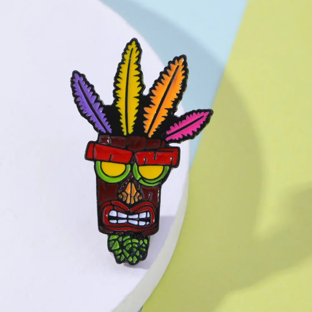 Anime Crash Bandicoot Mask Badge Game Character Brooch Bag Clothing Pin Accessories Wholesale Gifts for Friends