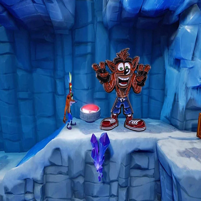 Retro 90's Gaming Cool Crash Bandicoot Brooch Collection Woah! Aku Aku Mask Badge Honest Adventure Video Game Fans gift