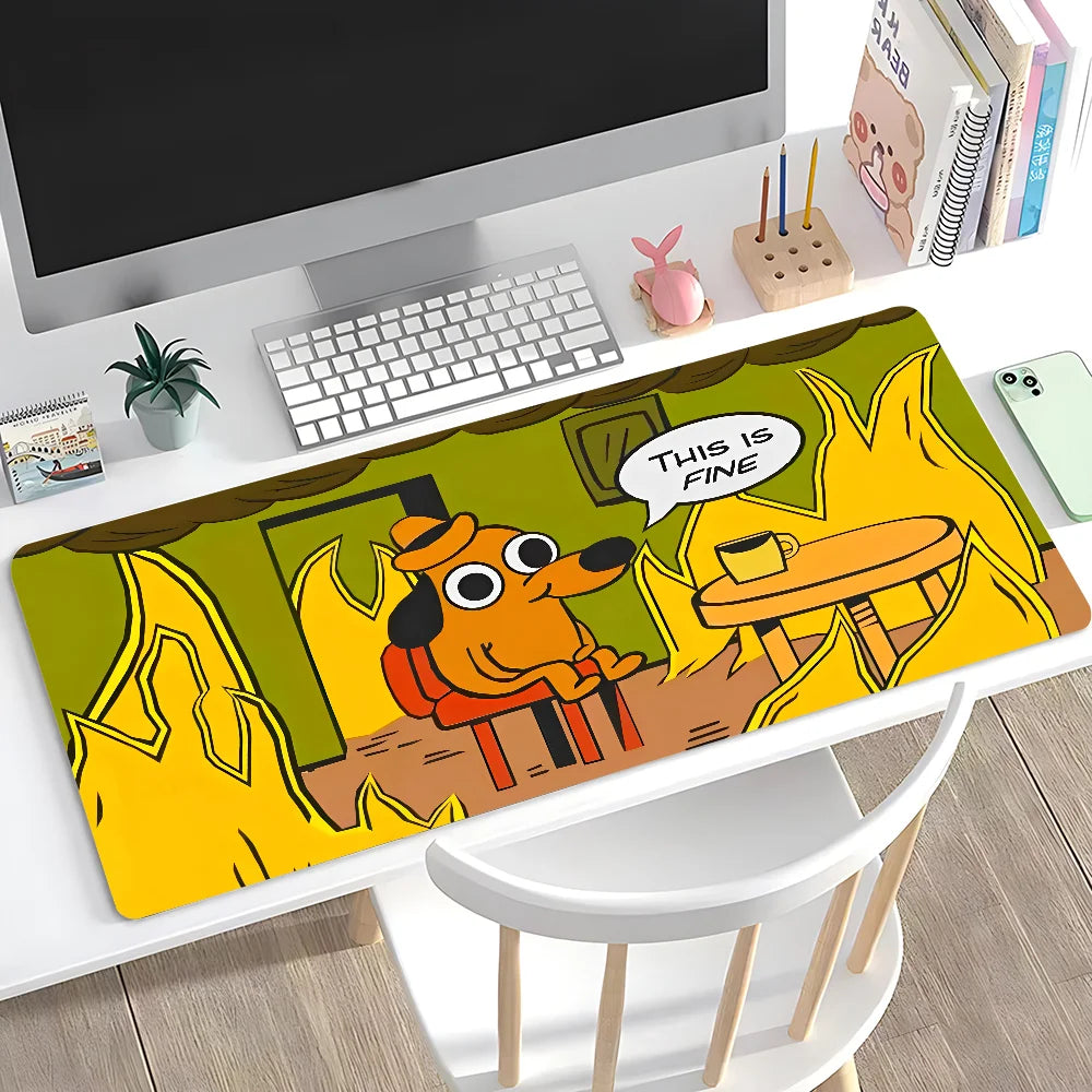 This Is Fine Dog Dachshund Mousepad 900x400mm Large Anti-Slip Mouse Pad Stitched Edges Mat Game Desk Laptop Gaming Keyboard Pad